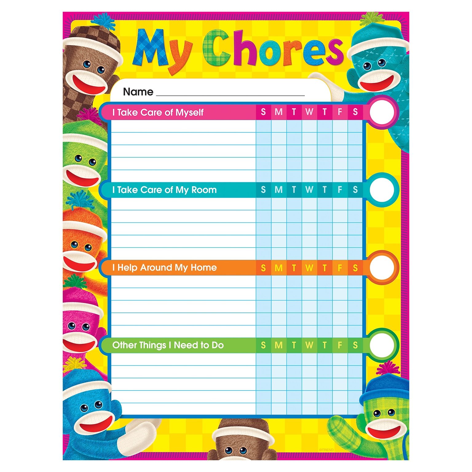 Trend Sock Monkeys Chore Charts, 25 ct. (T-73145)