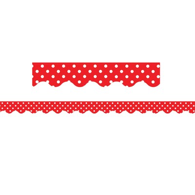 Teacher Created Resources® P-12th Grades Scalloped Bulletin Board Border Trim, Red Mini Polka Dots, 2/Bd