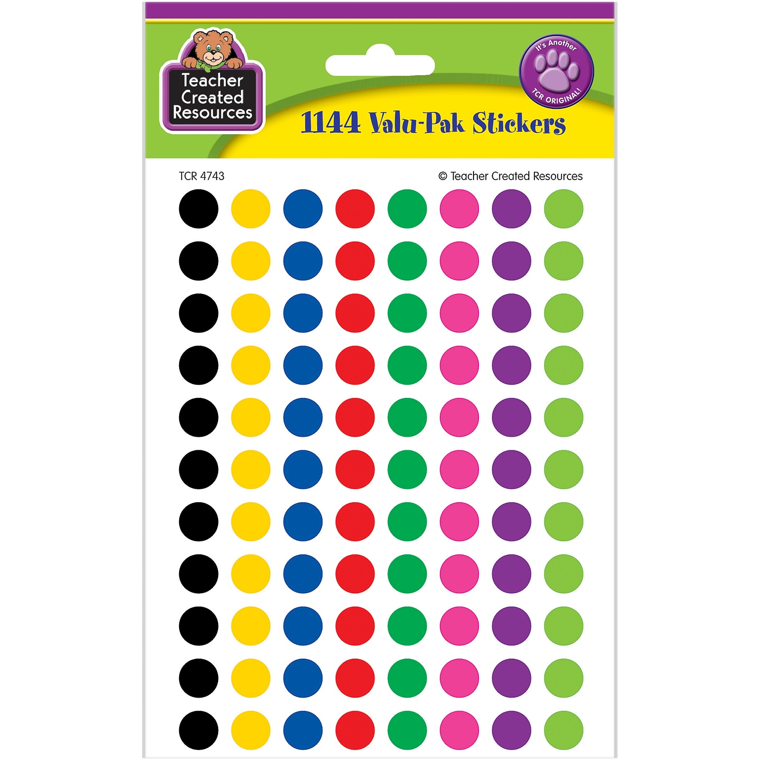 Teacher Created Resources Colorful Circles Mini Stickers, 3/8 Diameter, 1144/PacK, 6 PacK/Bundle (TCR4743)