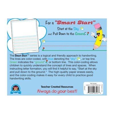 Teacher Created Resources K, 1 5/8" Space Writing Paper, Printed, Letter 8.50" x 11", White Paper, 360Sheet