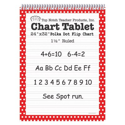Top Notch Teacher Products Chart Tablet, 24 x 32, 1.5 Ruled Writing Paper, Red Polka Dot, 25 Sheets (TOP3847)