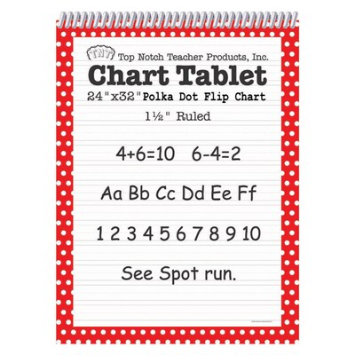 Top Notch Teacher Products Chart Tablet, 24" x 32", 1.5" Ruled Writing Paper, Red Polka Dot, 25 Sheets (TOP3847)