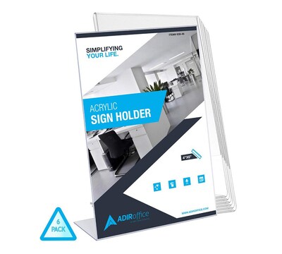 AdirOffice Sign Holder, 4 x 6, Clear Acrylic, 6/Pack (639-46-6)