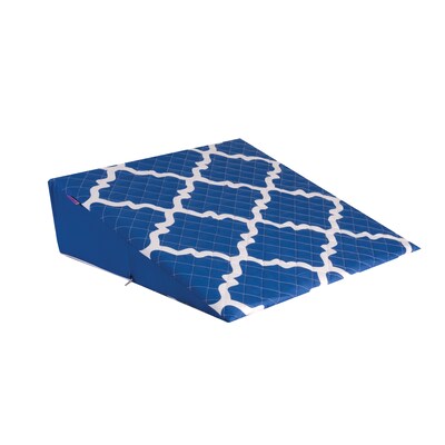 HealthSmart Premium Foam Comfort Bed Wedge Pillow with Spill-Resistant Cover, Blue Moroccan, 7x24x24