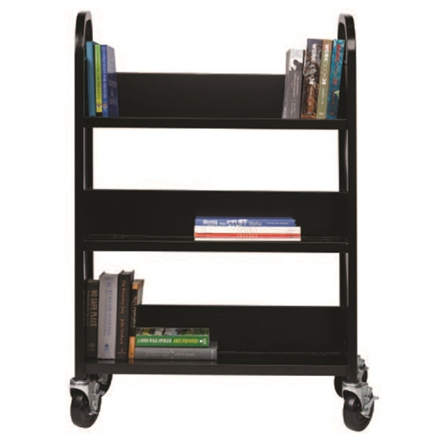 Hirsh Double-Sided Mobile Book Cart, 18 Deep, Black (21786)