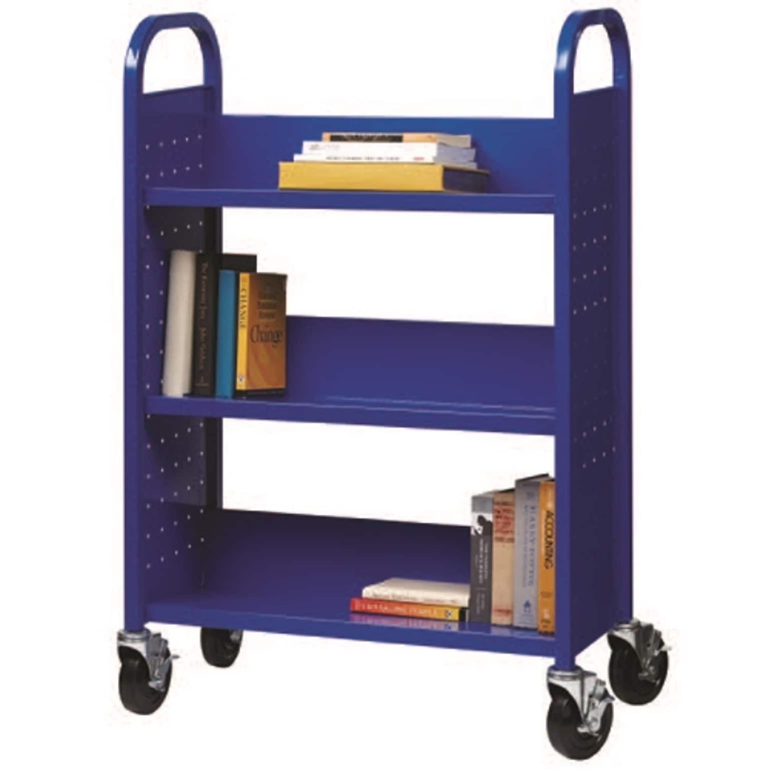 Hirsh Double-Sided Mobile Book Cart, 18 Deep, Blue (21787)