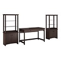 Bush Furniture Buena Vista Writing Desk with Set of 2 Tall Library Storage Cabinets, Madison Cherry (BUV021MSC)