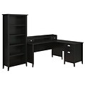 kathy ireland® Home by Bush Furniture Connecticut 60W L Shaped Desk, Organizer and Bookcase, Black Suede Oak (CT002BS)