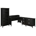 kathy ireland® Home by Bush Furniture Connecticut 60W L Shaped Desk, Bookcase & Lateral File Cabinet, Black Suede Oak (CT004BS)