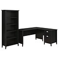 kathy ireland® Home by Bush Furniture Connecticut 60W L Shaped Desk and Bookcase, Black Suede Oak (CT005BS)