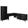 kathy ireland® Home by Bush Furniture Connecticut 60W L Shaped Desk, Bookcase & Lateral File Cabinet, Black Suede Oak (CT007BS)