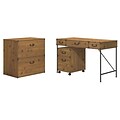 kathy ireland® Home by Bush Furniture Ironworks 48W Writing Desk, Mobile File, and Lateral File, Vintage Golden Pine (IW005VG)