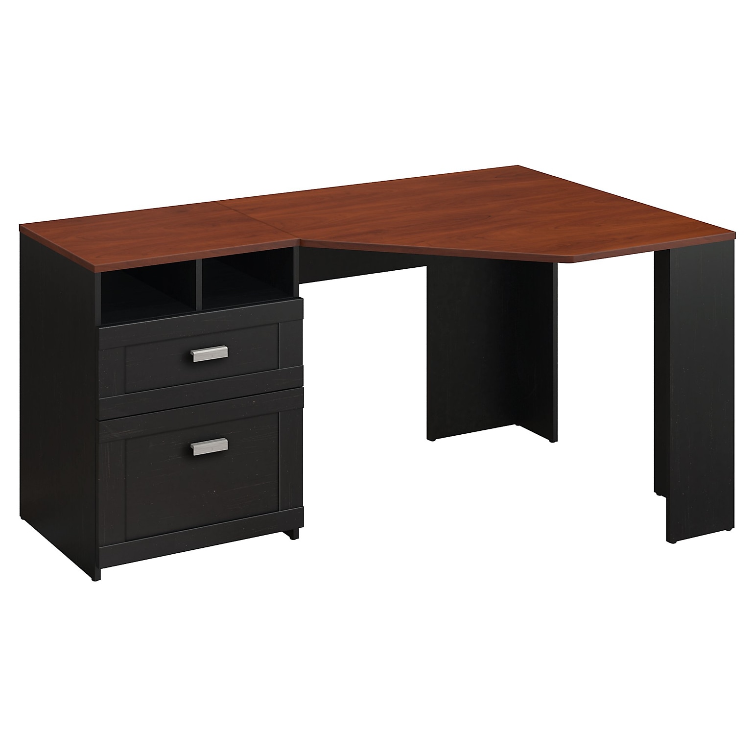 Bush Furniture Wheaton 60W Reversible Corner Desk with Storage, Antique Black/Hansen Cherry (MY72713A-03)