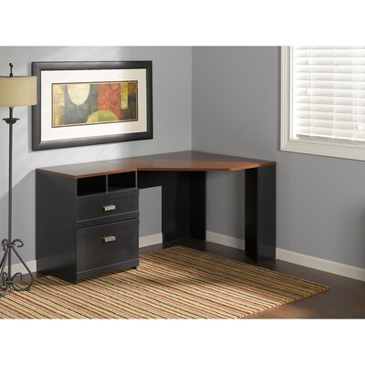 Bush Furniture Wheaton 60"W Reversible Corner Desk with Storage, Antique Black/Hansen Cherry (MY72713A-03)
