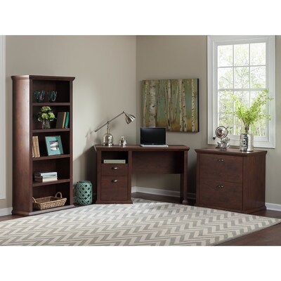 Bush Furniture Yorktown 50"W Home Office Desk with 5 Shelf Bookcase, Antique Cherry (YRK010ANC)