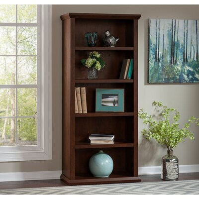 Bush Furniture Yorktown 67"H 5-Shelf Bookcase with Adjustable Shelves - Set of Two, Antique Cherry (YRK012ANC)