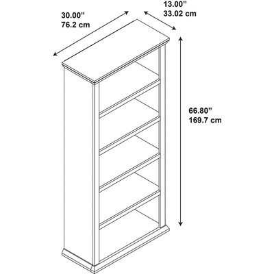 Bush Furniture 66.8" 5-Shelf Bookcase with Adjustable Shelves, Antique Cherry Wood (WC40366-03)