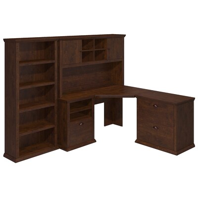 Bush Furniture Yorktown Corner Desk with Hutch, Lateral File Cabinet and Bookcase, Antique Cherry (YRK002ANC)