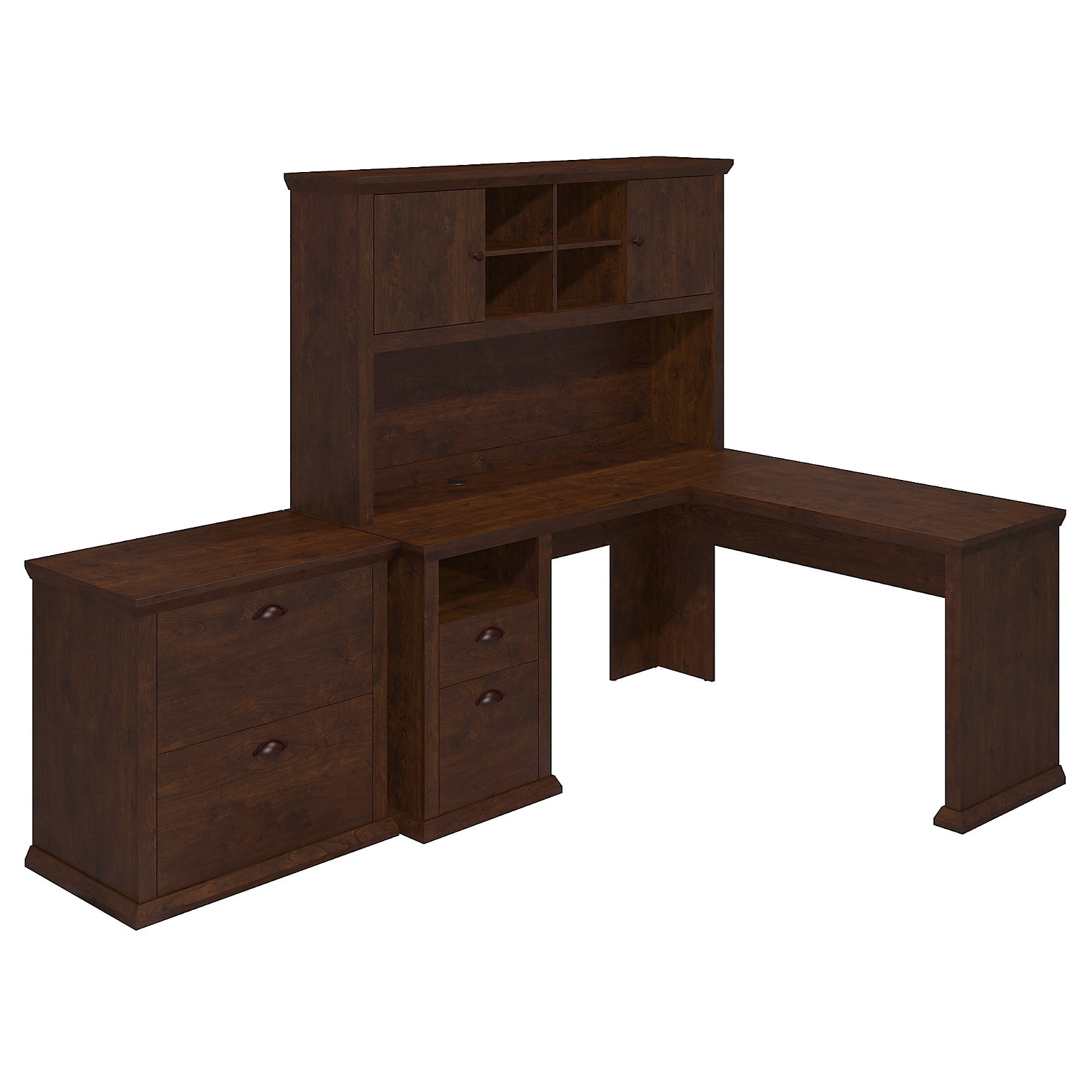 Bush Furniture Yorktown 60W L Shaped Desk with Hutch and Lateral File Cabinet, Antique Cherry (YRK005ANC)
