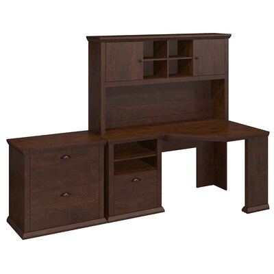 Bush Furniture Yorktown Corner Desk with Hutch and Lateral File Cabinet, Antique Cherry (YRK007ANC)