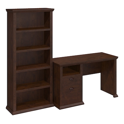 Bush Furniture Yorktown 50"W Home Office Desk with 5 Shelf Bookcase, Antique Cherry (YRK010ANC)