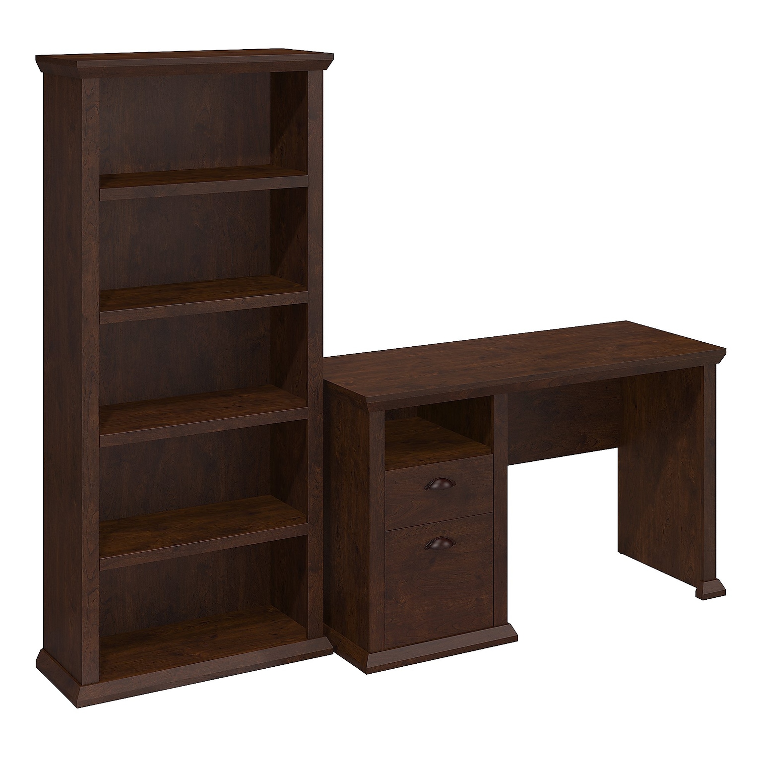 Bush Furniture Yorktown 50W Home Office Desk with 5 Shelf Bookcase, Antique Cherry (YRK010ANC)