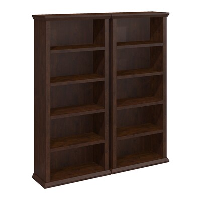 Bush Furniture Yorktown 67H 5-Shelf Bookcase with Adjustable Shelves - Set of Two, Antique Cherry (