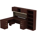 Bush Business Furniture Quantum Bundle 60W Credenza Desk with 2-Drawer Pedestal, Harvest Cherry, 59 1/2W x 59 1/2D x 30H