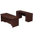 Bush Business Furniture 300 Series 48Wx22D Shell Desk L-Config w/3-Drw Pedestal & Tall Hutch, Modern Cherry, Fully Assembled