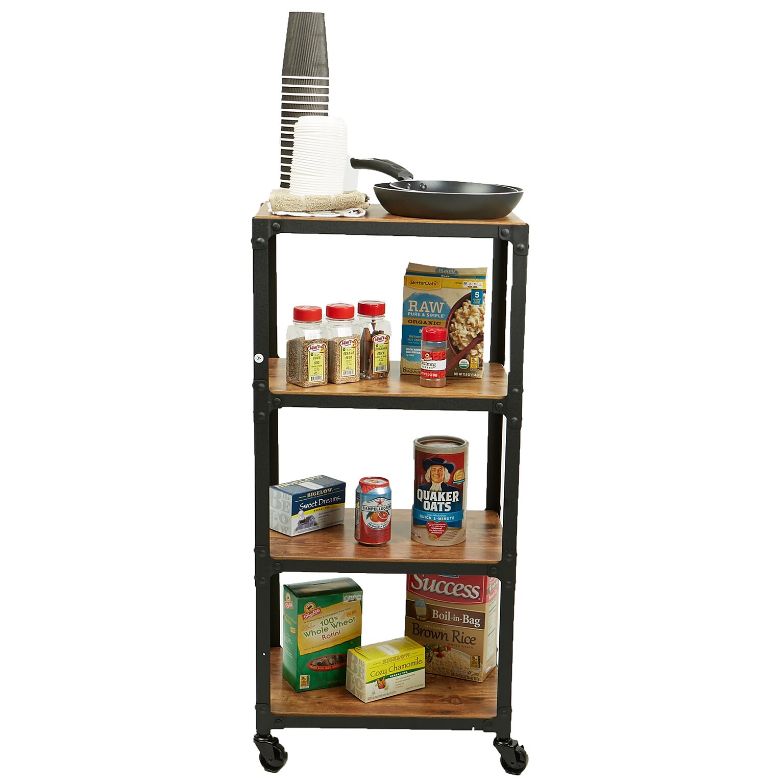 Mind Reader Charm 4 Tier Wood/Metal Utility Cart, Black (4TWDMTCART-BLK)