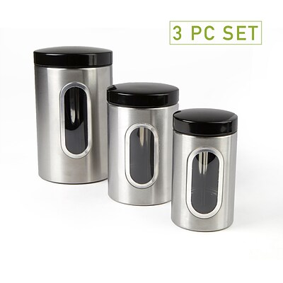 Mind Reader 3 Piece Canister Set, Silver with Black (CANWIND3-BLK)
