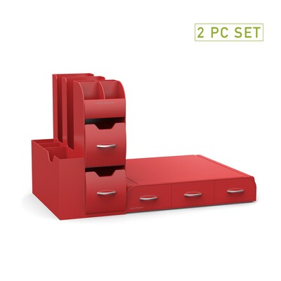 Mind Reader 'Combo' 2 Piece Drawer and Condiment Organizer, Red (CMB02-RED)