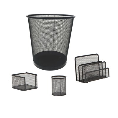 Mind Reader 4 PC Mesh Desk Organizer Set with Trash Can, Black, (4MGDORG-BLK)