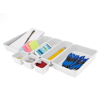 Mind Reader Anchor Collection 8-Piece Interlocking Multi Purpose Storage Compartment Organizer, Ligh