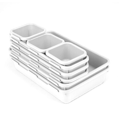Mind Reader Anchor Collection 8-Piece Interlocking Multi Purpose Storage Compartment Organizer, Ligh