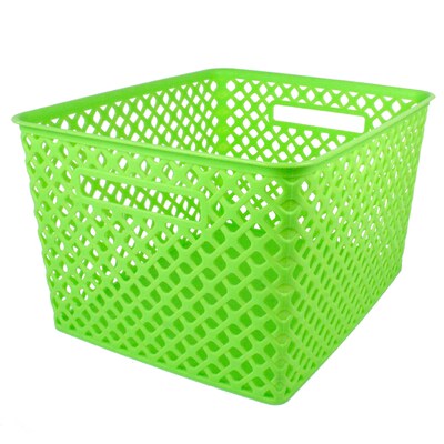 Romanoff Large Plastic Woven Basket 14.5H x 12W, Lime Green (ROM74215)