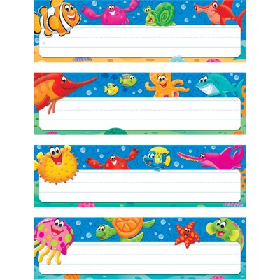 Trend Enterprises® Desk Toppers® Prek - 3rd Name Plate Variety Pack, Sea Buddies, 32/Pack