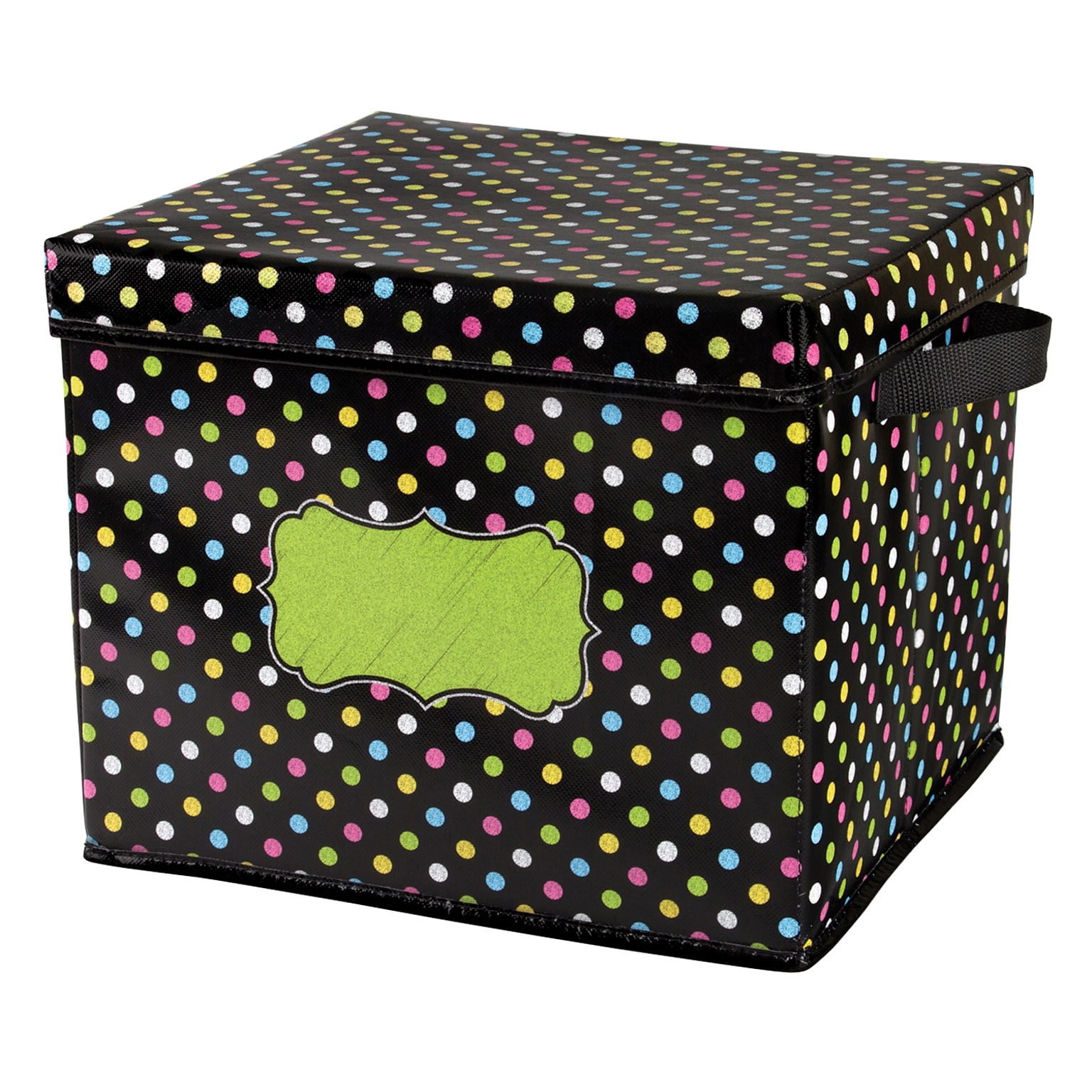 Teacher Created Resources Chalkboard Brights 12H x 13W Non-Woven PVC Bin, Black with Multicolor Dots (TCR20766)