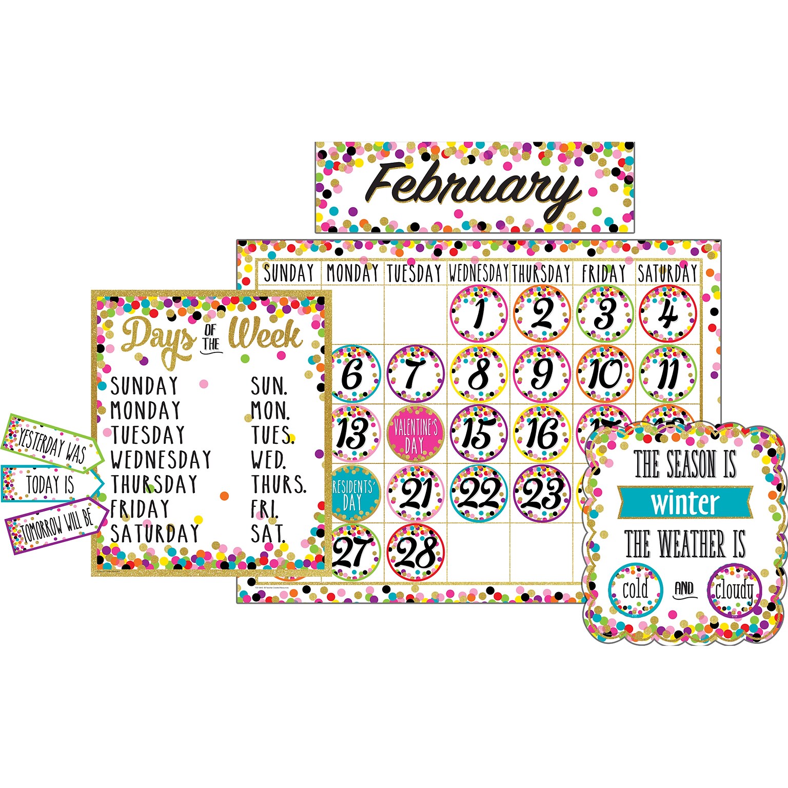 Teacher Created Resources® Confetti Calendar Bulletin Board Display, 84 pieces (TCR5443)