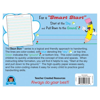 Teacher Created Resources Smart Start 1, 2 Writing Paper, Printed, Letter 8.5 x 11, White Paper, 3