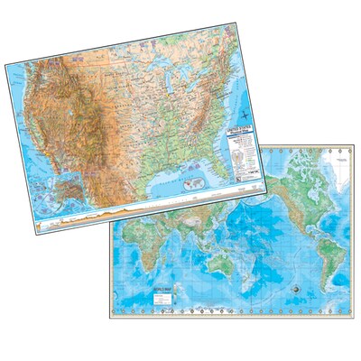 Kappa Map Group U.S. & World Physical Rolled Laminated Map Set, 48" x 36" (UNI2982327)