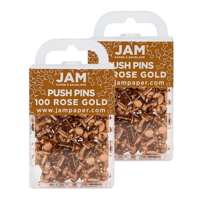 JAM Paper Pushpins, Rose Gold, 2 Packs of 100 (22432063A)