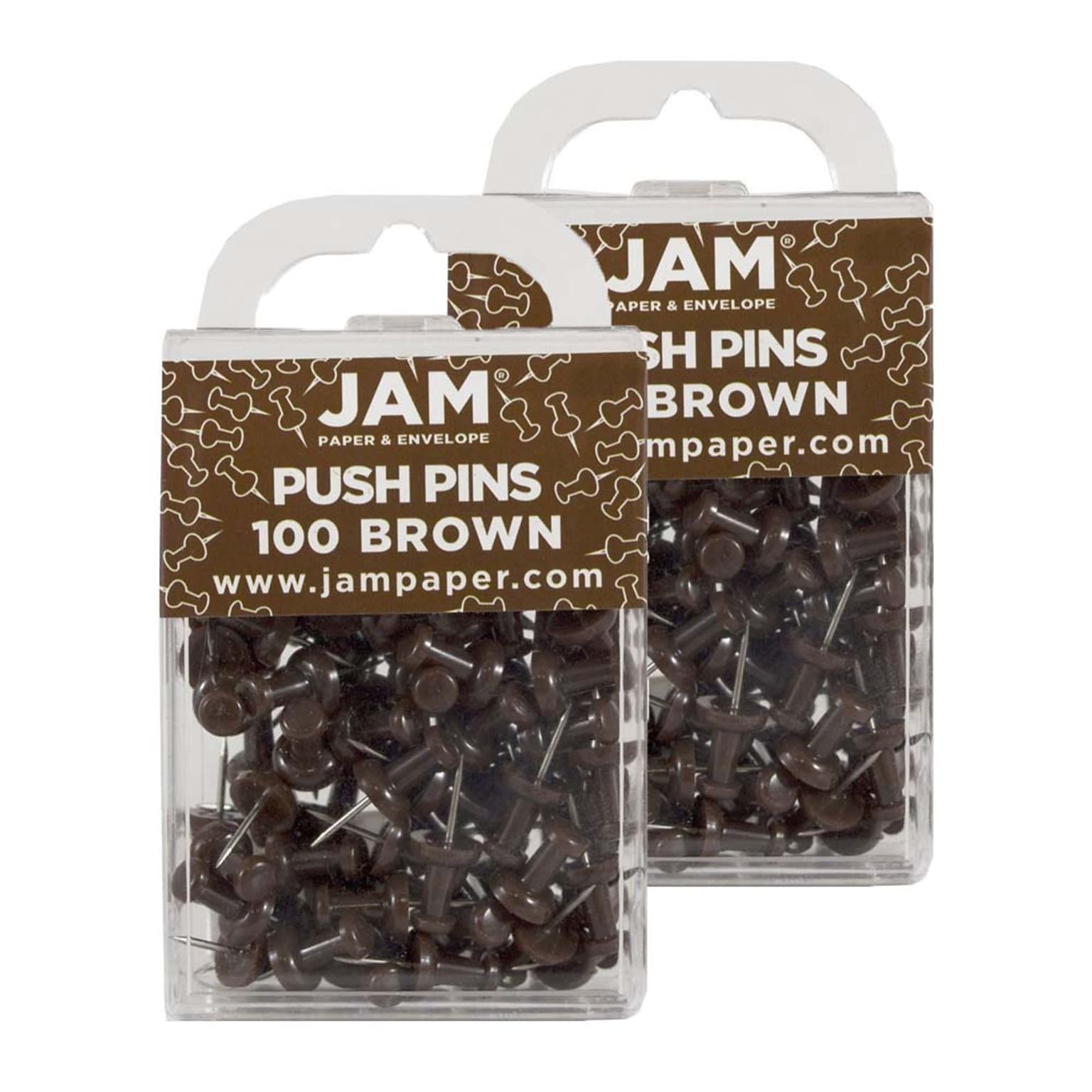 JAM Paper Pushpins, Chocolate Brown, 2 Packs of 100 (222419049A)