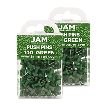 JAM Paper Push Pins, Green, 2 Packs of 100 (2242954A)