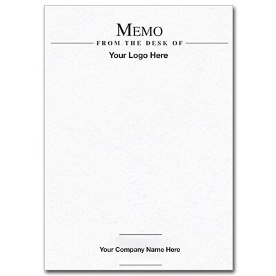Custom Memo Pads, White Smooth 24# Text Stock, 8.5 x 11, 2 Standard Inks, Flat Ink, 100 Sheets per