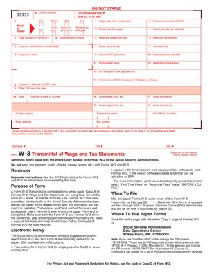 Tops W 3 Transmittal Tax Form 1 Part White 8 1 2 X 11 25