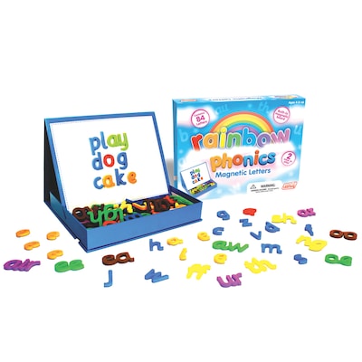 Junior Learning 6.5 x 6.5 Rainbow Phonics Magnetic Letters & Built-in Magnetic Board, Assorted Col