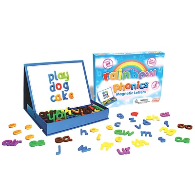 Junior Learning 6.5 x 6.5 Rainbow Phonics Magnetic Letters & Built-in Magnetic Board, Assorted Colors (JRL194)