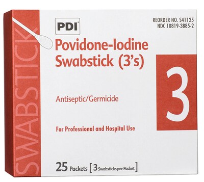 PDI® PVP Iodine Prep Swab 3s, 3/Pack, 25 Pack/Box (S41125)