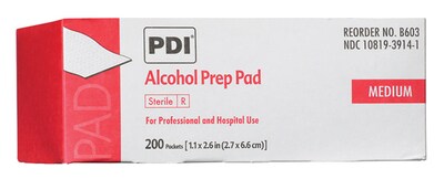 PDI® Alcohol Prep Pad, Medium, Sterile, 1.1”x2.6”, Applicator 2”x2”, 20 Box/Case (B60307)